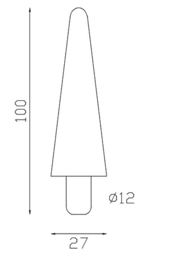 Pointe de lance cône en fer forgé é. Hauteur 100mm largeur 27mm avec une base en tige d'un diamètre de 12mm qui permet d'être insérée dans un tube creux. Elément décoratif idéal pour votre portail ou clôture, par exemple. Fixation par soudure. Fournie brut, à peindre ou à vernir avec un produit adapté qui protège contre la corrosion, produit galvanisable.