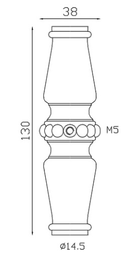 Garniture de barreaux en fonte. Compatible avec des barreaux de diamètre 14mm. Hauteur 130mm largeur 38mm. Cette bague sertie de sphères ornera vos barreaux de grilles de défense, portails, escaliers par exemple. Fixation par vis car taraudage M5 (vis fournie). Fourni brut, à peindre ou à vernir avec un produit adapté pour la protection contre la corrosion. Galvanisable.