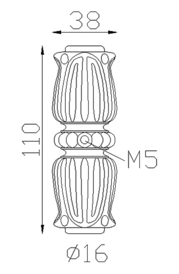 Garniture de barreaux. Compatible avec des barreaux de diamètre 16mm. Hauteur 110mm largeur 38mm. Cette bague aux motifs travaillés ornera vos barreaux de grilles de défense, portails, escaliers par exemple. Fixation par facile par vis taraudage M5 (vis fournie). Fourni brut, à peindre ou à vernir avec un produit adapté pour la protection contre la corrosion.