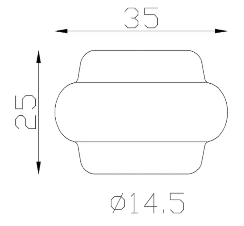 Garniture de barreaux, bague. Compatible avec des barreaux de diamètre 14mm, grâce à son taraude de ø14,5mm. Hauteur 25mm largeur 35mm. Cette bague d'apparence sobre ornera vos barreaux de grilles de défense, portails, escaliers par exemple. Fixation par soudure. Fourni brut, à peindre ou à vernir avec un produit adapté pour la protection contre la corrosion.