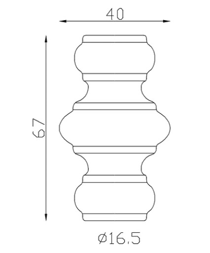 Garniture de barreaux. Compatible avec des barreaux de diamètre 16mm, grâce à son alésage de ø16,5mm. Hauteur 67mm largeur 40mm. Cette bague d'apparence sobre ornera vos barreaux de grilles de défense, portails, escaliers par exemple. Fixation par soudure. Fourni brut, à peindre ou à vernir avec un produit adapté pour la protection contre la corrosion.