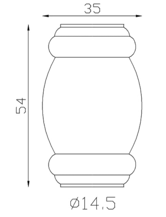 Garniture de barreaux en acier tourné. Compatible avec des barreaux de diamètre 14mm, grâce à son taraude de ø14,5mm. Hauteur 54mm largeur 35mm. Cette bague d'apparence sobre ornera vos barreaux de grilles de défense, portails, escaliers par exemple. Fixation par soudure. Fourni brut, à peindre ou à vernir avec un produit adapté pour la protection contre la corrosion.