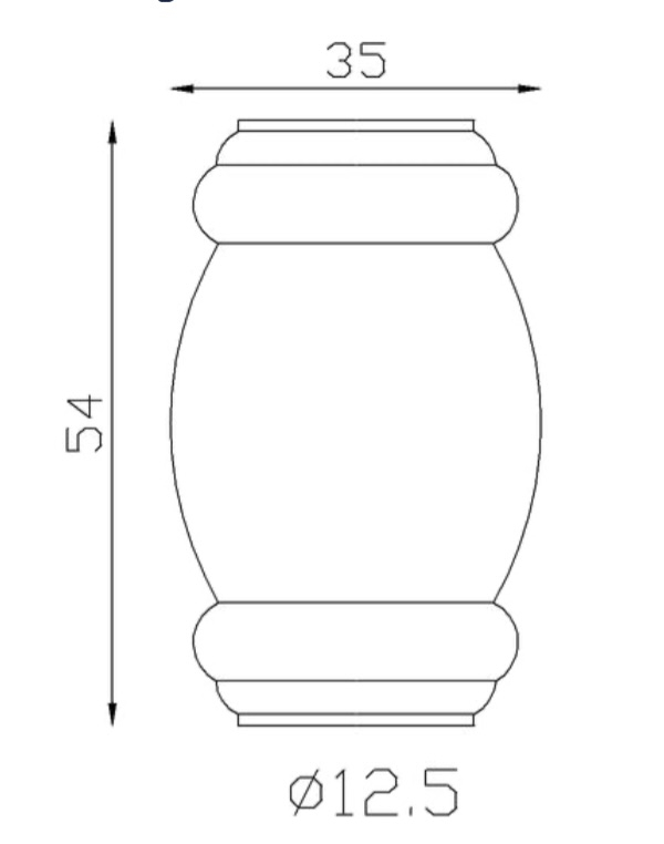 Garniture de barreaux. Compatible avec des barreaux de diamètre 12mm, grâce à son alésage de ø12,5mm. Hauteur 54mm largeur 35mm. Cette bague d'apparence sobre ornera vos barreaux de grilles de défense, portails, escaliers par exemple. Fixation par soudure. Fourni brut, à peindre ou à vernir avec un produit adapté pour la protection contre la corrosion.