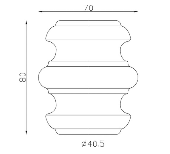 Garniture de barreaux en fer forgé. Compatible avec des barreaux de diamètre 40mm, grâce à son taraude de ø40,5mm. Hauteur80mm largeur 70mm. Cette bague d'apparence sobre ornera vos barreaux de grilles de défense, portails, escaliers par exemple. Fixation par soudure. Fourni brut, à peindre ou à vernir avec un produit adapté pour la protection contre la corrosion.