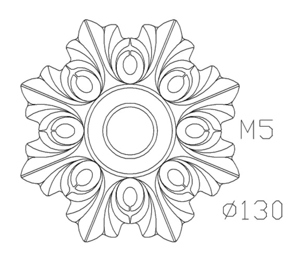 Rosace en fonte zinguée avec motif floral. Diamètre de 130mm. Utilisation pour ornement de votre portail ou portillon, souvent en association avec des palmettes.. Fixation par vissage avec vis en M5, soit  Ø4,2mm, grâce à son taraudage M6. Fournie brute, à peindre ou à vernir avec des produits adaptés. La fonte zinguée est reconnue pour sa solidité, sa durabilité et sa résistance à la corrosion.