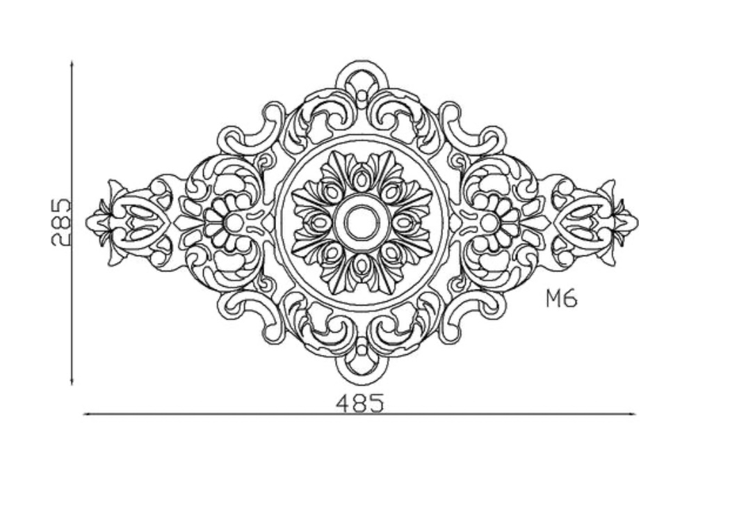 Palmette en fonte zinguée avec détails de feuilles. Hauteur 285mm Longueur 485mm. Utilisation pour ornement de votre portail ou portillon, par exemple, souvent en association avec des rosaces. Fixation par vissage avec deux vis en M6, soit  Ø5mm (non fournies). Fournie brut, à peindre ou à vernir avec des produits adaptés. La fonte zinguée est reconnue pour sa solidité, sa durabilité et sa résistance à la corrosion.