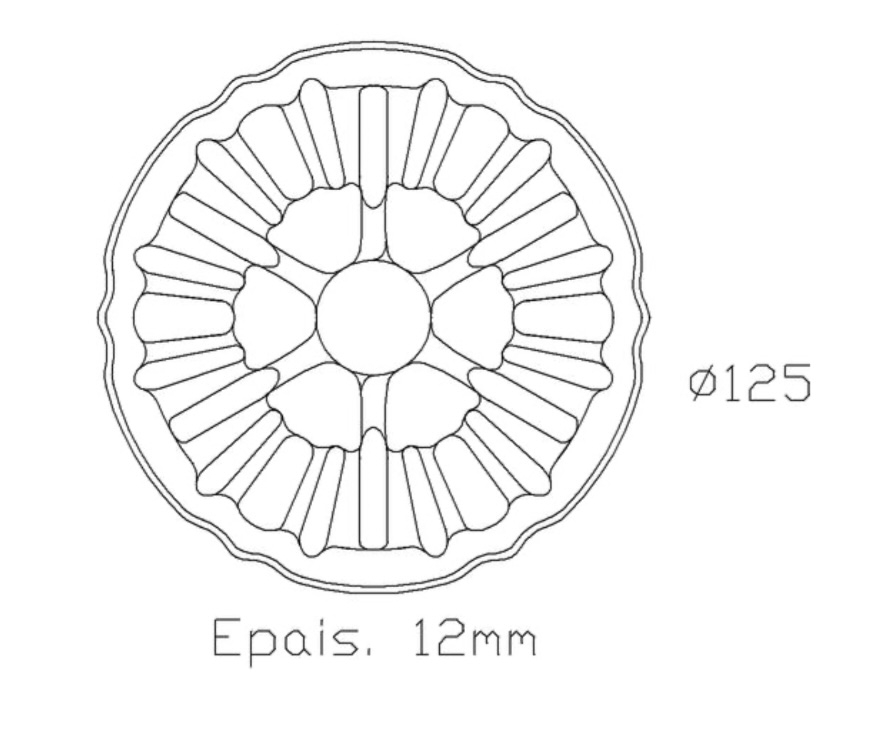 Rosace en fer forgé avec motif floral. Diamètre de 125mm épaisseur de 15mm. Utilisation pour ornement de votre portail ou portillon, par exemple, souvent en association avec des palmettes. Fixation par soudure. Fournie brute, à peindre ou à vernir, ne pas oublier de la protéger contre la corrosion en utilisant un produit spécial anti rouille. Vous pourrez facilement y faire un taraudage pour pouvoir la visser.