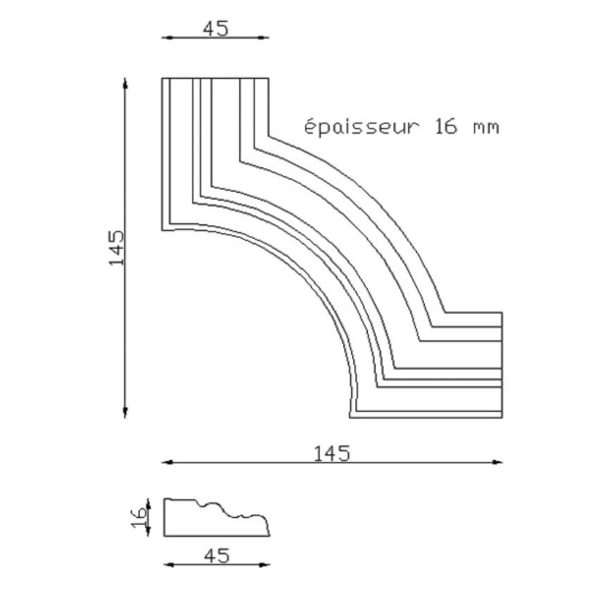 Décor moulé d'angle en fonte pour ornementer la tôle de portail. Hauteur 145mm Profilé de 45mm avec une épaisseur 16mm. Il apportera un certain cachet à votre portail et portillon. Fixation par soudure mais possibilité de la tarauder pour une fixation par vis. Fourni brut, à peindre ou à vernir avec des produits adaptés. La fonte est reconnue pour sa solidité, sa durabilité et sa résistance à la corrosion.