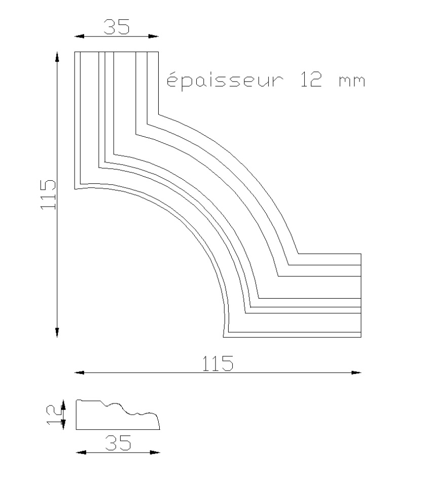 Décor moulé d'angle en fonte pour ornementer la tôle de portail. Hauteur 115mm Profilé de 35mm avec une épaisseur 12mm Il apportera un certain cachet à votre portail et portillon. Fixation par soudure mais possiblité de faire un taraudage pour fixation par vis. Fourni brut, à peindre ou à vernir avec des produits adaptés. La fonte est reconnue pour sa solidité, sa durabilité et sa résistance à la corrosion.