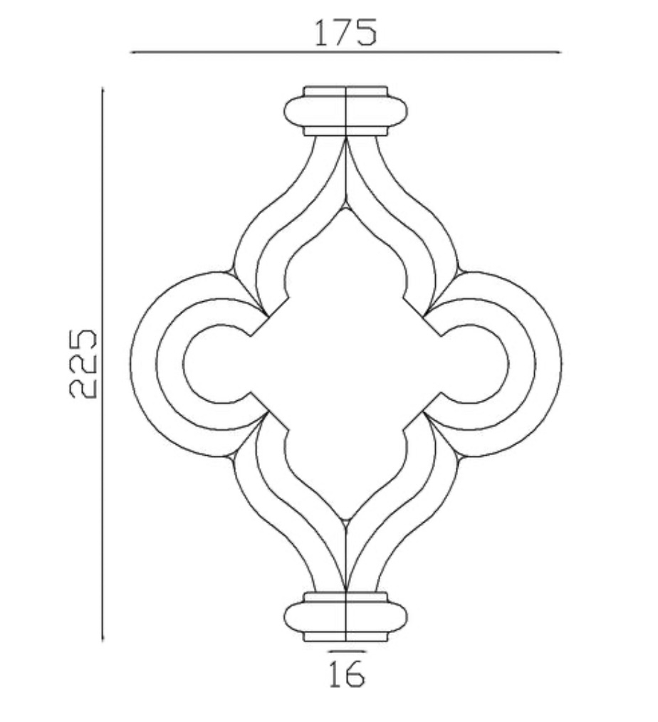 Ornement en fonte double face. Hauteur 225mm et Largeur 175mm avec base en carré de 16mm. Ce panneau décoratif peut être présenté à l'horizontale ou à la verticale, son utilisation est multiple: balcon, terrasse, fenêtre, balustrade... il est souvent placé en tant qu'ornement central Il apportera un certain cachet et du charme. Fourni brute, à peindre ou à vernir. La fonte est reconnue pour sa solidité, sa durabilité et sa résistance à la corrosion.