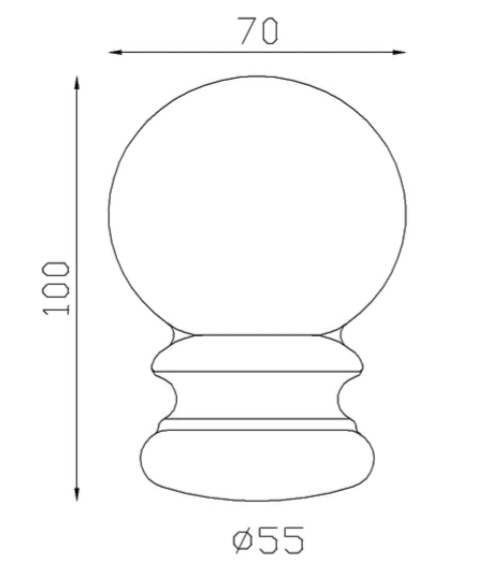 Boule d'ornement sur pommeau estampé. Hauteur 100mm largeur 70mm, base diamètre ø55mm. En fer forgé finition lisse. Fixation par soudure, possibilité de taraudage pour y insérer nos goujons pour l'adapter à du bois (fournitures et outillages). Fournie brut, à vernir ou à peindre avec un produit qui protège de la corrosion. Permet d'ajouter une touche d'élégance à votre projet, escalier ou pergola, par exemple.