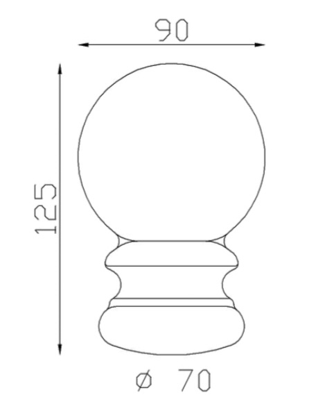 Boule d'ornement sur pommeau estampé. Hauteur 125mm largeur 90mm, base diamètre ø70mm. En fer forgé finition lisse. Fixation par soudure, possibilité de taraudage pour y insérer nos goujons pour l'adapter à du bois (fournitures et outillages). Fournie brut, à vernir ou à peindre avec un produit qui protège de la corrosion. Permet d'ajouter une touche d'élégance à votre projet, escalier ou pergola, par exemple.