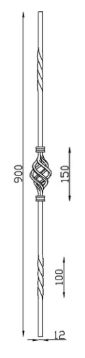 Barreau semi torsadé avec vrille au centre, en fer forgé. Hauteur 900mm Largeur 50mm carré lisse plein de 12mm. Fixation par soudure. Fourni brut, à peindre ou à vernir pour protéger de la corrosion. Au delà de son rôle sécuritaire, il peut être un élément décoratif dans plusieurs réalisations en fer forgé tel que du mobiliers, divers objets décoratifs, des grilles de défense, des rampes d'escaliers, des portails, des kiosques, des gardes corps.