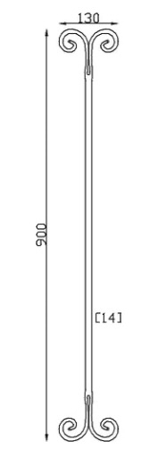 Barreau carré lisse plein avec extrémités recourbées, en fer forgé. Hauteur de 900mm largeur 130mm en carré de 14mm, avec extrémités non ébavurées. Fixation par soudure. Utilisation en intérieur ou en extérieur pour toutes sortes de fabrication en fer forgé comme un garde corps, un portail, une rampe d'escalier, une grille de défense, par exemple... Fourni brut grenaillé, à peindre ou à vernir pour le protéger contre la corrosion. <b>Existe en modèle rampant 07112</b>