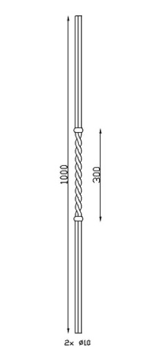 Barreau doublé avec torsade au centre, en fer forgé. Hauteur 1000mm en double rond de Ø10mm, hauteur de la torsade 270mm. Fixation par soudure. Fourni brut, à peindre ou à vernir pour protéger de la corrosion. Au delà de son rôle sécuritaire, il peut être un élément décoratif dans plusieurs réalisations en fer forgé tel que du mobiliers, divers objets décoratifs, des grilles de défense, des rampes d'escaliers, des portails, des kiosques, des gardes corps.