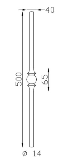 Barreau en fer forgé à facettes avec bague au centre. Diamètre de 14mm et hauteur de 500mm Largeur du motif 40mm Hauteur du motif 65mm. Attention, ce barreau est affiné : au centre diamètre 12mm mais aux extrémités diamètre 10mm. Fixation par soudure. Utilisation en intérieur ou en extérieur pour toutes sortes de fabrication en fer forgé comme un garde corps, un portail, une rampe d'escalier, une grille de défense, par exemple... Fourni brut grenaillé, à peindre ou à vernir pour le protéger contre la corrosion.