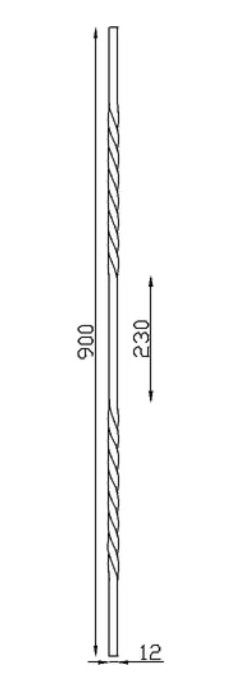 Barreau double torsade, en fer forgé. Hauteur 900mm carré lisse de 12x12mm, hauteur de la torsade 200mm hauteur entre 2 torsades 240mm. Fixation par soudure. Fourni brut, à peindre ou à vernir pour protéger de la corrosion. Au delà de son rôle sécuritaire, il peut être un élément décoratif dans plusieurs réalisations en fer forgé tel que du mobiliers, divers objets décoratifs, des grilles de défense, des rampes d'escaliers, des kiosques, des gardes corps.