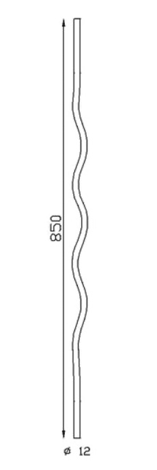 Barreau en fer forgé avec vagues en rond de diamètre 12mm, en fer forgé. Hauteur 850mm. Fixation par soudure. Il trouvera son utilité dans la fabrication d'un garde corps de terrasse ou de balcon ou même une clôture en apportant de la sécurité. Fourni brut, à peindre ou à vernir. Le détail de la torsade apportera de l'élégance à votre fabrication.