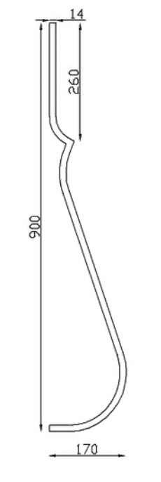 Barreau en fer forgé semi cintré en carré de 14mm, en fer forgé. Hauteur 900mm Galbe de 170mm, hauteur avant cintre 260mm. Fixation par soudure. Il trouvera son utilité dans la fabrication d'un garde corps de terrasse ou de balcon ou même une clôture en apportant de la sécurité. Fourni brut, à peindre ou à vernir. Le détail du galbe apportera de l'élégance à votre fabrication.
