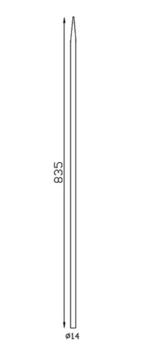 Barreau Appointé forgé à chaud pour clôture. Hauteur 835mm section rond lisse plein diamètre Ø14mm Pointe de 65 mm. Différentes hauteurs au choix. Fixation par soudure. Fourni brut, à peindre ou à vernir pour protéger de la corrosion. Au delà de son rôle sécuritaire, il peut être un élément décoratif dans plusieurs réalisations en fer forgé tel que du mobiliers, divers objets décoratifs, des grilles de défense, des rampes d'escaliers, des portails, des kiosques, des gardes corps.