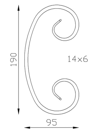 Volute en C finition queue de carpe, en fer forgé. Hauteur 190mm Largeur 95mm section en fer plat de 14x6mm. Fixation par soudure. Permet de décorer votre fabrication en fer forgé, portail, clôture, pergola, mais également permet de renforcer la sécurité, en diminuant le vide entre barreau, ou d'augmenter le soutien. Fourni brut, à peindre ou à vernir pour protéger contre la corrosion. Peut être présentée à l'horizontal ou à la vertical.