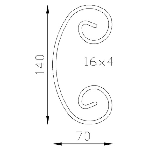 Volute en C finition coupe droite, en fer forgé. Hauteur 140mm Largeur 70mm section en fer plat de  16x4mm. Fixation par soudure. Permet de décorer votre fabrication en fer forgé, portail, clôture, pergola, mais également permet de renforcer la sécurité, en diminuant le vide entre barreau, ou d'augmenter le soutien. Fourni brut, à peindre ou à vernir pour protéger contre la corrosion. Peut être présentée à l'horizontal ou à la vertical.