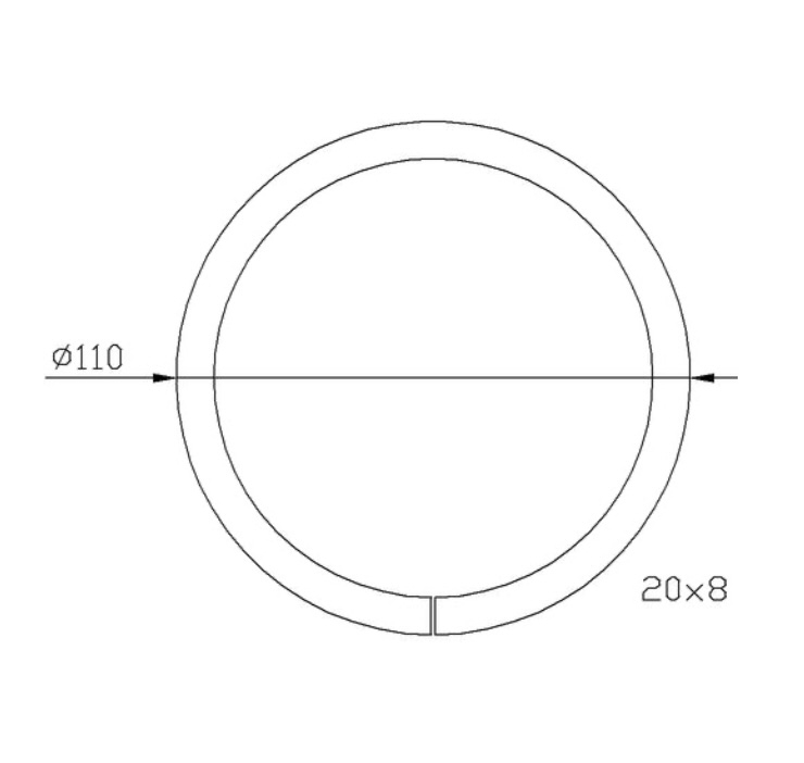 Cercle décoratif, en fer forgé. Diamètre 110mm profilé en fer plat de 20x8mm. Fixation par soudure. Permet de décorer avec un style art moderne votre fabrication en fer forgé, portail, clôture, pergola, mais également permet de renforcer la sécurité, en diminuant le vide entre barreau, ou d'augmenter le soutien. Fourni brut, à peindre ou à vernir pour protéger contre la corrosion.