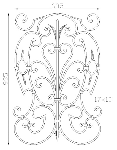 Panneau droit décoratif composé de volutes, de rond et d'un tube central, en fer forgé lisse grenaillé. Hauteur 935mm et Largeur 635mm avec profilé en fer plat lisse de 16x10mm. Ce panneau décoratif rampant, son utilisation est multiple: balcon, terrasse, balustrade... Fixation par soudure. Fourni brute, à peindre ou à vernir pour le protéger de la corrosion. Utilisation intérieure ou extérieure. Existe en version rampant, référence 15200.