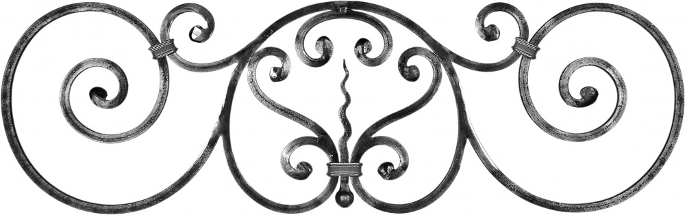 Panneau décoratif composé de volutes grenaillées avec finition à noyau. Hauteur 860mm et Largeur 270mm avec profilé en carré grenaillé de 12x12mm. Ce panneau décoratif peut être présenté à l'horizontale ou à la verticale, son utilisation est multiple: balcon, terrasse, fenêtre, balustrade... Fixation par soudure. Fourni brute, à peindre ou à vernir pour le protéger de la corrosion. Utilisation intérieure ou extérieure.