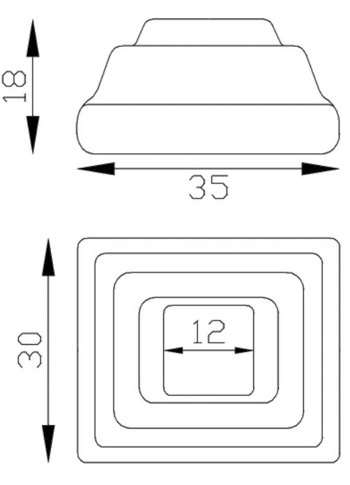 Cache scellement pour barreau carré de largeur 12mm, en fer forgé. Largeur de la base 30mm Longueur de la base 35mm Hauteur 18mm. Fixation par soudure. Cet habillage de la base du barreau permet de cacher les soudures ou le scellement, il apportera un raffinement à votre fabrication par ce détail de finition. Cache scellement estampé formant trois marches. Livré brut, prêt à peindre ou à vernir. D'autres dimensions existent.