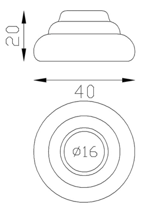 Cache scellement pour barreau d'un diamètre de 16mm, en fer forgé. Diamètre de la base 40mm Hauteur 20mm. Fixation par soudure. Cet habillage de la base du barreau permet de cacher les soudures ou le scellement, il apportera un raffinement à votre fabrication par ce détail de finition. Cache scellement estampé formant trois marches. Livré brut, prêt à peindre ou à vernir. D'autres dimensions existent.