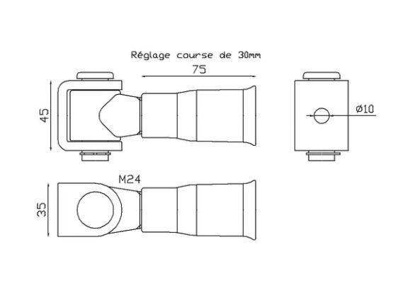 Gond charnière en acier zingué (patine en acier). Longueur réglable de 75 à 97mm (réglage course environ 30mm, permet un réglage horizontal du battant) et tige filetée en diamètre M24. Fixation sur portail par soudure ou par vis (Ø10mm) et côté poteau crampillon à sceller (préconisation: ciment). Convient pour portail avec tube de largeur 40mm minimum. Les gonds à sceller sont les modèles adaptés aux portails les plus lourds. Si la structure attenante à votre portail est faite en béton, pierre, brique ou parpaing alors vous pouvez opter pour le scellage de vos gonds. Les gonds sont indissociables des crapaudines ou des pivots qui permettent de faire pivoter le battant sur son axe. Capacité: 200Kg.