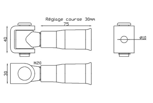 Gond charnière en acier zingué (patine en acier). Longueur réglable de 75 à 97mm (réglage course environ 30mm, permet un réglage horizontal du battant) et tige filetée en diamètre M20. Fixation sur portail par soudure ou par vis (Ø10mm) et côté poteau crampillon à sceller (préconisation: ciment). Convient pour portail avec tube de largeur 40mm minimum. Les gonds à sceller sont les modèles adaptés aux portails les plus lourds. Si la structure attenante à votre portail est faite en béton, pierre, brique ou parpaing alors vous pouvez opter pour le scellage de vos gonds. Les gonds sont indissociables des crapaudines ou des pivots qui permettent de faire pivoter le battant sur son axe. Capacité: 120Kg.