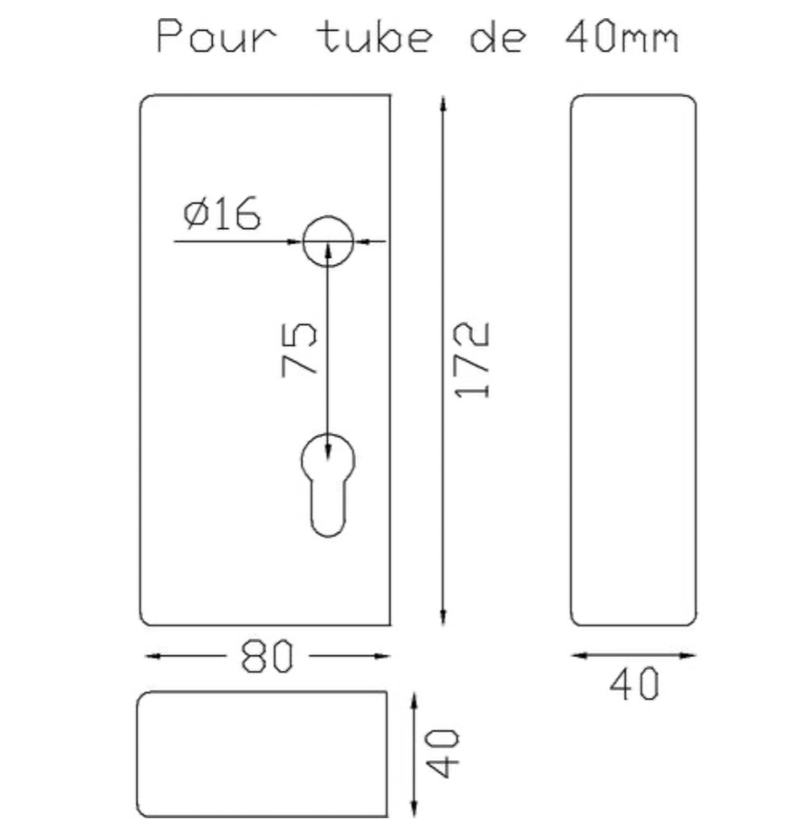 Boitier pour serrure de portail coulissant avec tubes de 40x40. Correspond à la serrure référence 19271