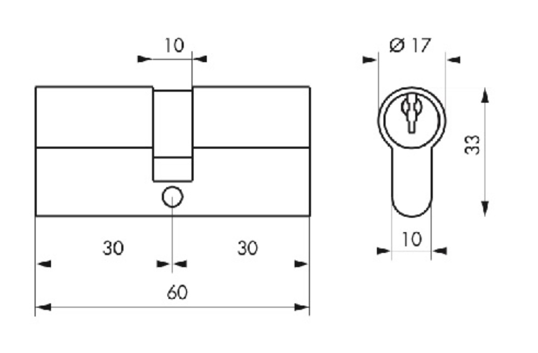 Cylindre Européen symétrique 30X30. Fourni seul avec son jeu de clefs
