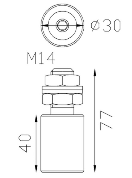 Olive de guidage en nylon avec axe en acier inoxydable de filetage M14. Hauteur 40mm et hauteur totale 77mm diamètre Ø30mm. Permet le guidage d'un portail ou d'une porte coulissante. Fabriquée avec un rouleau en nylon de haute qualité, elle offre une résistance exceptionnelle à l'usure et une réduction significative des frottements, assurant ainsi une durabilité accrue et une fluidité de mouvement inégalée.