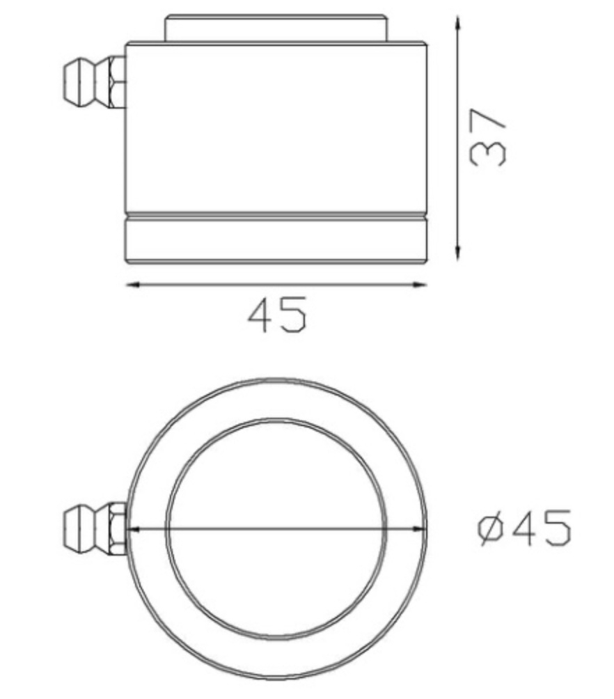 Pivot bas à bille en <b>inox</b> pour portail de diamètre 45mm. Articulé sur roulement à billes conique avec graisseur incorporé. Pour tube ou carré plein de 30x30mm ou 40x40mm. Conseil d'installation: à souder sur une platine pour scellement au sol et à souder sur le portail. Charge 400kg.