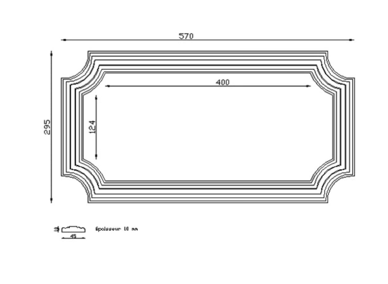 Cadre décoratif mouluré en aluminium. Longueur 570mm Hauteur 295mm, avec profilé en plat de 45mm par 10mm. Utilisation pour ornement de votre soubassement de portail, par exemple. Fixation par soudure ou vissage avec taraudage à faire par vos soins. Fourni brute, à peindre ou à vernir. L'aluminium est reconnu pour sa légèreté et son absence de rouille.