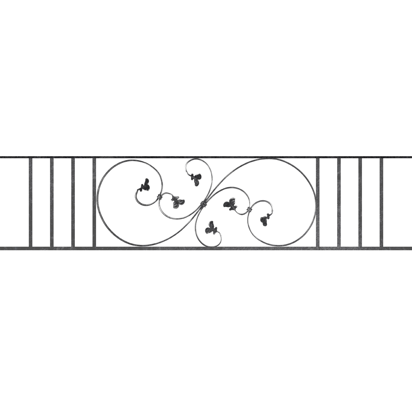 Appui de fenêtre type AF001 à sceller dans votre tableau de fenêtre. Longueur finie de 1630mm et Hauteur finie de 372mm. Convient pour les tableaux de fenêtre de 1530mm. 50mm de scellement sont prévue de chaque côté. Main courante laminée de 1530mm de long en fer forgé sur le dessus. Motif au centre de 870mm de long par 350mm de haut. Le reste de la structure est en acier carré plein de 14mm de section.