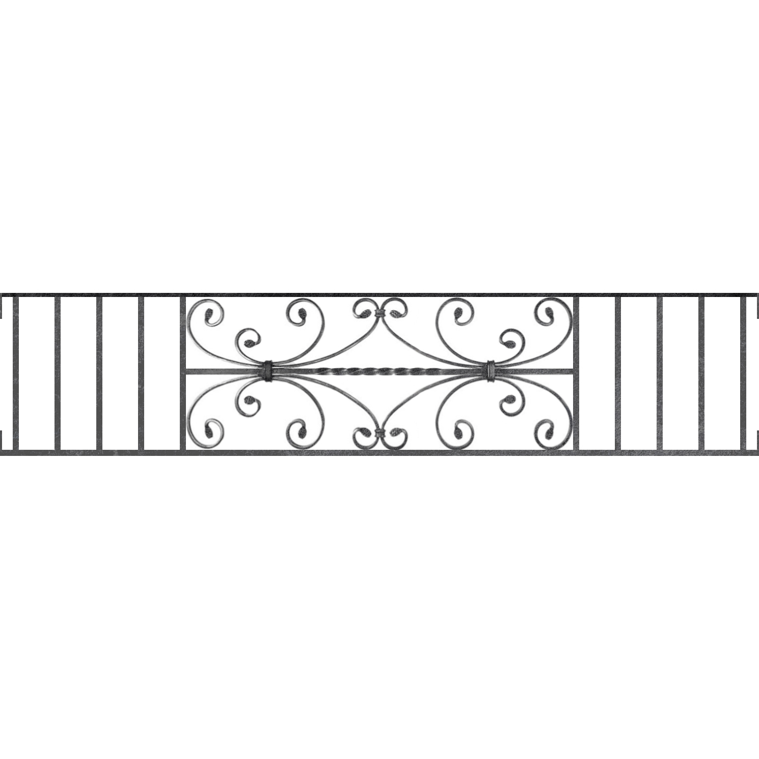 Appui de fenêtre type AF003 à visser dans votre tableau de fenêtre. Longueur finie de 1490mm et Hauteur finie de 320mm. Convient pour les tableaux de fenêtre de 1490mm. Main courante laminée de 1490mm de long en fer forgé sur le dessus. Motif au centre de 760mm de long par 300mm de haut. Le reste de la structure est en acier carré plein de 12mm de section.