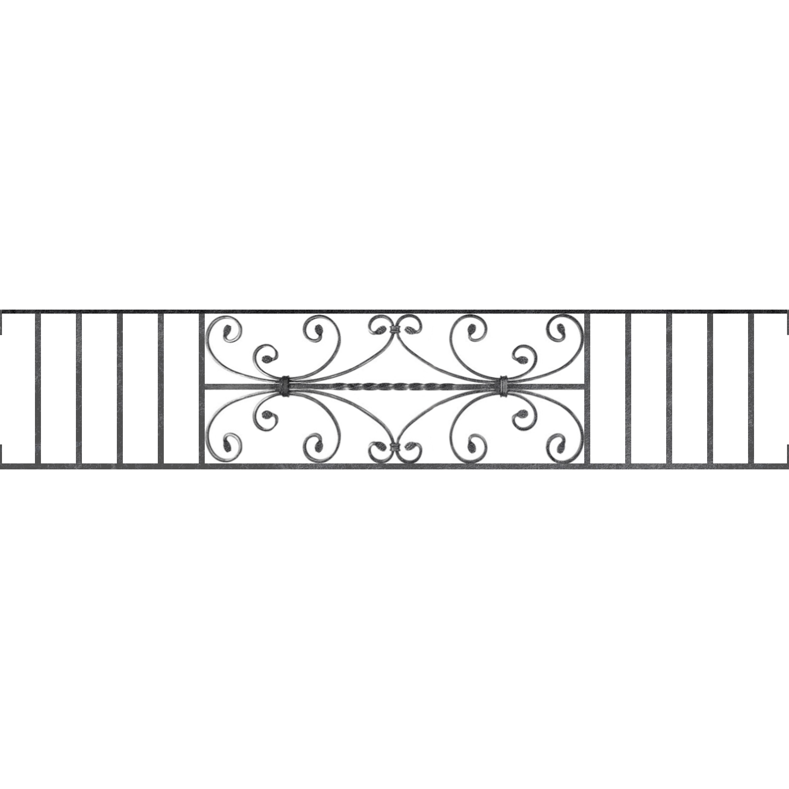 Appui de fenêtre type AF003 à visser dans votre tableau de fenêtre. Longueur finie de 1580mm et Hauteur finie de 320mm. Convient pour les tableaux de fenêtre de 1580mm. Main courante laminée de 1580mm de long en fer forgé sur le dessus. Motif au centre de 760mm de long par 300mm de haut. Le reste de la structure est en acier carré plein de 12mm de section.