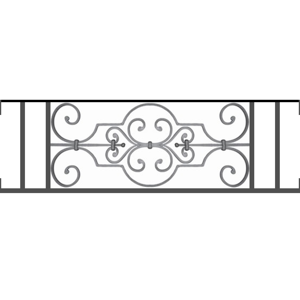 Appui de fenêtre type AF004 à visser dans votre tableau de fenêtre. Longueur finie de 1010mm et Hauteur finie de 314mm. Convient pour les tableaux de fenêtre de 1010mm. Main courante laminée de 1010mm de long en fer forgé sur le dessus. Motif au centre de 670mm de long par 290mm de haut. Le reste de la structure est en tube acier carré de 16mm de section.