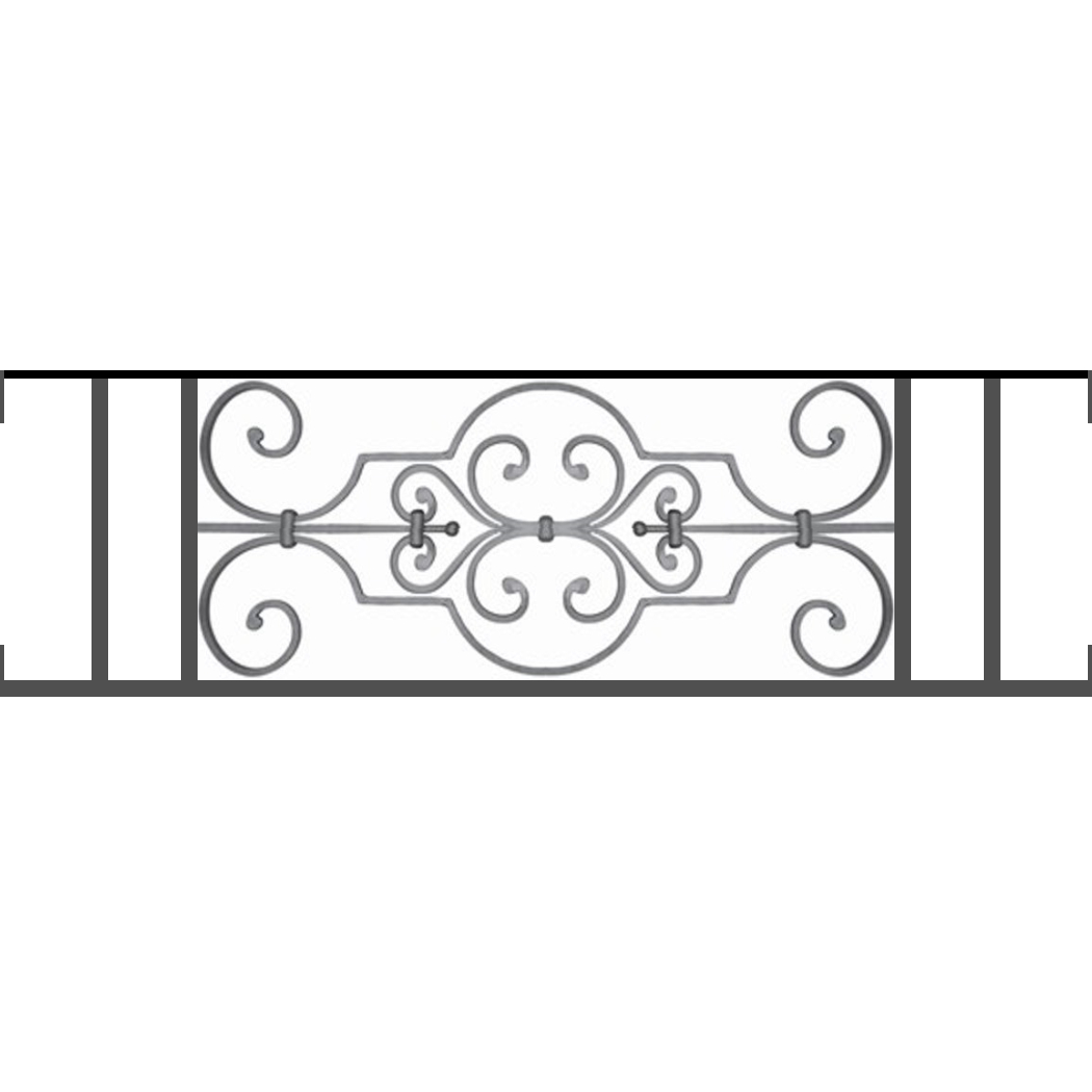 Appui de fenêtre type AF004 à visser dans votre tableau de fenêtre. Longueur finie de 1050mm et Hauteur finie de 314mm. Convient pour les tableaux de fenêtre de 1050mm. Main courante laminée de 1050mm de long en fer forgé sur le dessus. Motif au centre de 670mm de long par 290mm de haut. Le reste de la structure est en tube acier carré de 16mm de section.