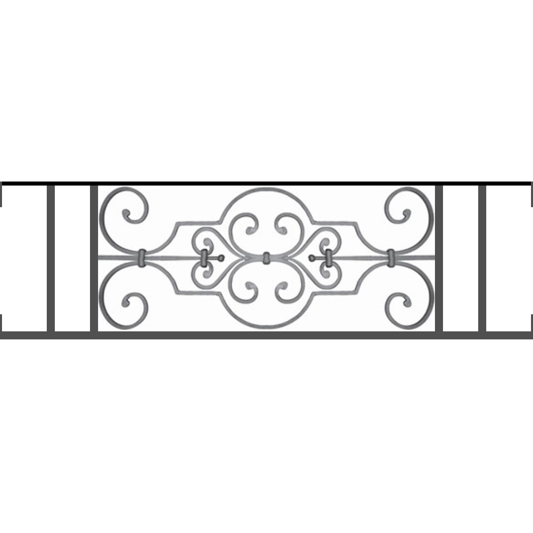 Appui de fenêtre type AF004 à visser dans votre tableau de fenêtre. Longueur finie de 1060mm et Hauteur finie de 314mm. Convient pour les tableaux de fenêtre de 1060mm. Main courante laminée de 1060mm de long en fer forgé sur le dessus. Motif au centre de 670mm de long par 290mm de haut. Le reste de la structure est en tube acier carré de 16mm de section.