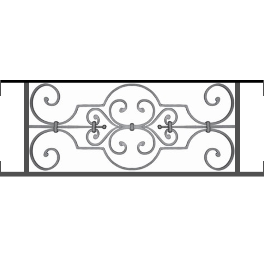 Appui de fenêtre type AF004 à visser dans votre tableau de fenêtre. Longueur finie de 860mm et Hauteur finie de 314mm. Convient pour les tableaux de fenêtre de 860mm. Main courante laminée de 860mm de long en fer forgé sur le dessus. Motif au centre de 670mm de long par 290mm de haut. Le reste de la structure est en tube acier carré de 16mm de section.