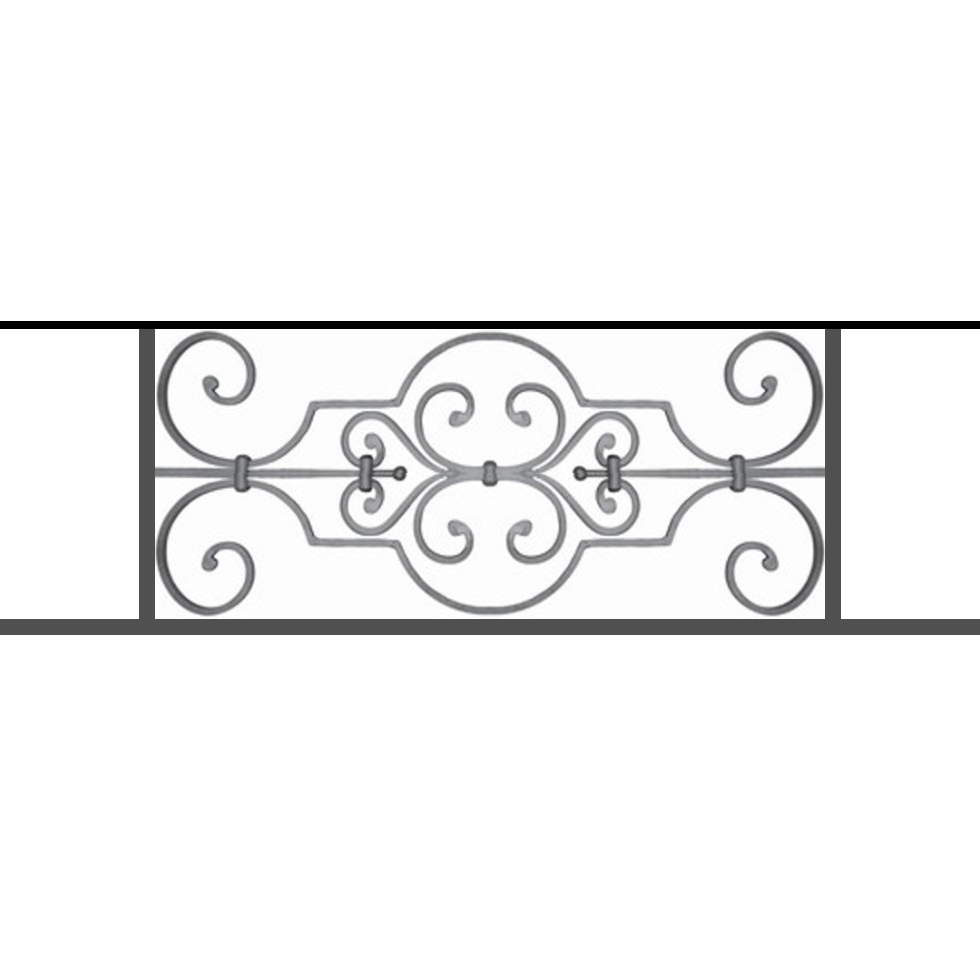 Appui de fenêtre type AF004 à sceller dans votre tableau de fenêtre. Longueur finie de 980mm et Hauteur finie de 314mm. Convient pour les tableaux de fenêtre de 880mm. 50mm de scellement sont prévue de chaque côté. Main courante laminée de 880mm de long en fer forgé sur le dessus. Motif au centre de 670mm de long par 290mm de haut. Le reste de la structure est en tube acier carré de 16mm de section.