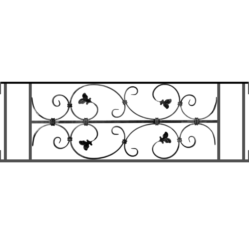 Appui de fenêtre type AF005 à visser dans votre tableau de fenêtre. Longueur finie de 1020mm et Hauteur finie de 310mm. Convient pour les tableaux de fenêtre de 1020mm. Main courante laminée de 1020mm de long en fer forgé sur le dessus. Motif au centre de 760mm de long par 290mm de haut. Le reste de la structure est en acier carré plein de 12mm de section.