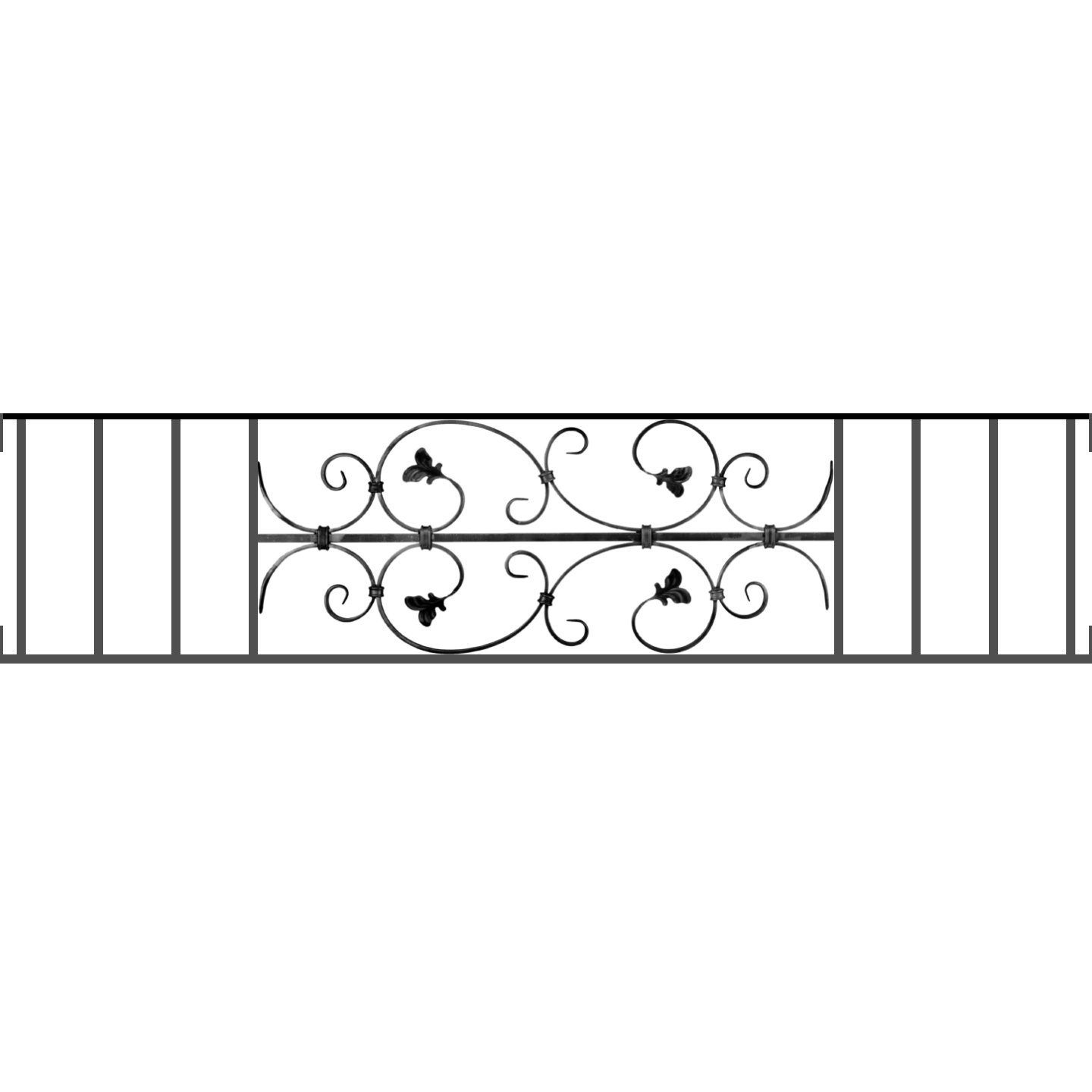 Appui de fenêtre type AF005 à visser dans votre tableau de fenêtre. Longueur finie de 1440mm et Hauteur finie de 310mm. Convient pour les tableaux de fenêtre de 1440mm. Main courante laminée de 1440mm de long en fer forgé sur le dessus. Motif au centre de 760mm de long par 290mm de haut. Le reste de la structure est en acier carré plein de 12mm de section.