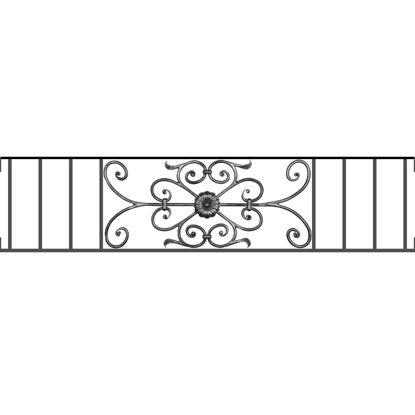 Appui de fenêtre type AF009 à visser dans votre tableau de fenêtre. Longueur finie de 1390mm et Hauteur finie de 320mm. Convient pour les tableaux de fenêtre de 1390mm. Main courante laminée de 1390mm de long en fer forgé sur le dessus. Motif au centre de 700mm de long par 300mm de haut. Le reste de la structure est en acier carré plein de 12mm de section.