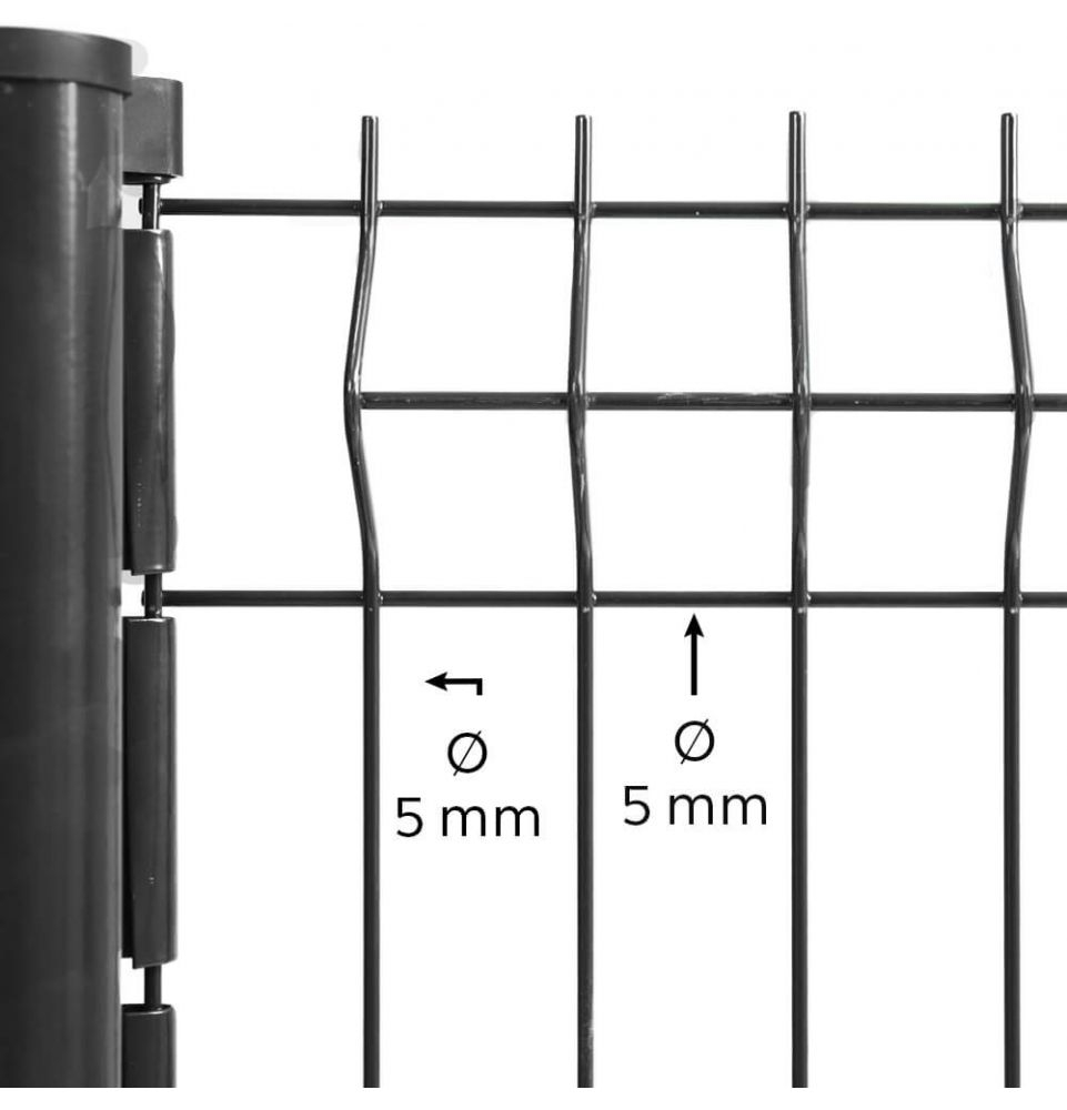 Grillage rigide pour clôture, de hauteur 1,03m et largeur 2,50m, se distingue par ses fils robustes de 4/5 mm d'épaisseur. Revêtu d'une teinte grise anthracite RAL 7016, il allie esthétique et durabilité. Sa conception rigide assure une excellente robustesse, tandis que son installation est rapide et facile, idéale pour sécuriser jardins, terrains ou piscines avec élégance.